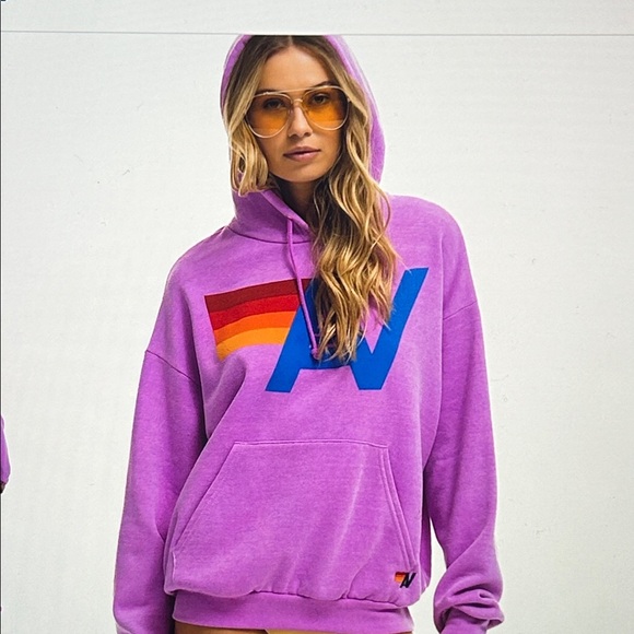 Aviator Nation Purple Hoodie with Rainbow Stripe - Picture 4 of 7